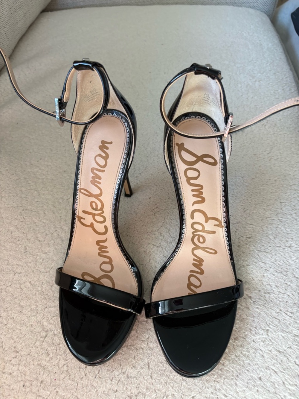 Sam Edelman Black Patent Ankle-Strap Heels